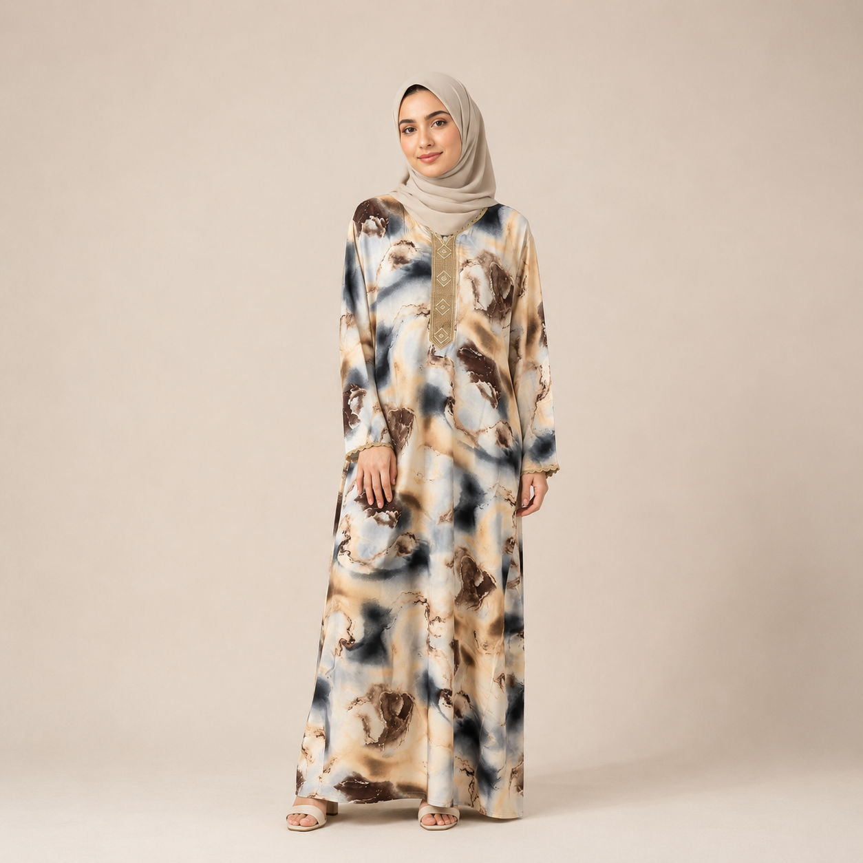 Abstract Pattern Moroccan Gandoura 3-Piece Set