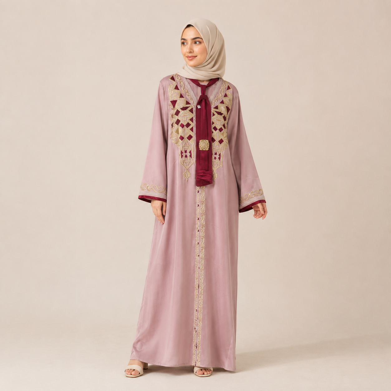 Blush Pink Moroccan Takshita with Gold Embroidery