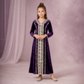 Girls’ Purple Moroccan Traditional Dress with Embroidered Detail
