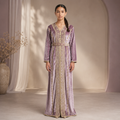 Mauve Moroccan Kaftan with Gold Embroidery