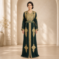Emerald Green Moroccan Kaftan with Gold Embroidery