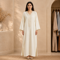 White Moroccan Gandoura with Traditional Embroidery