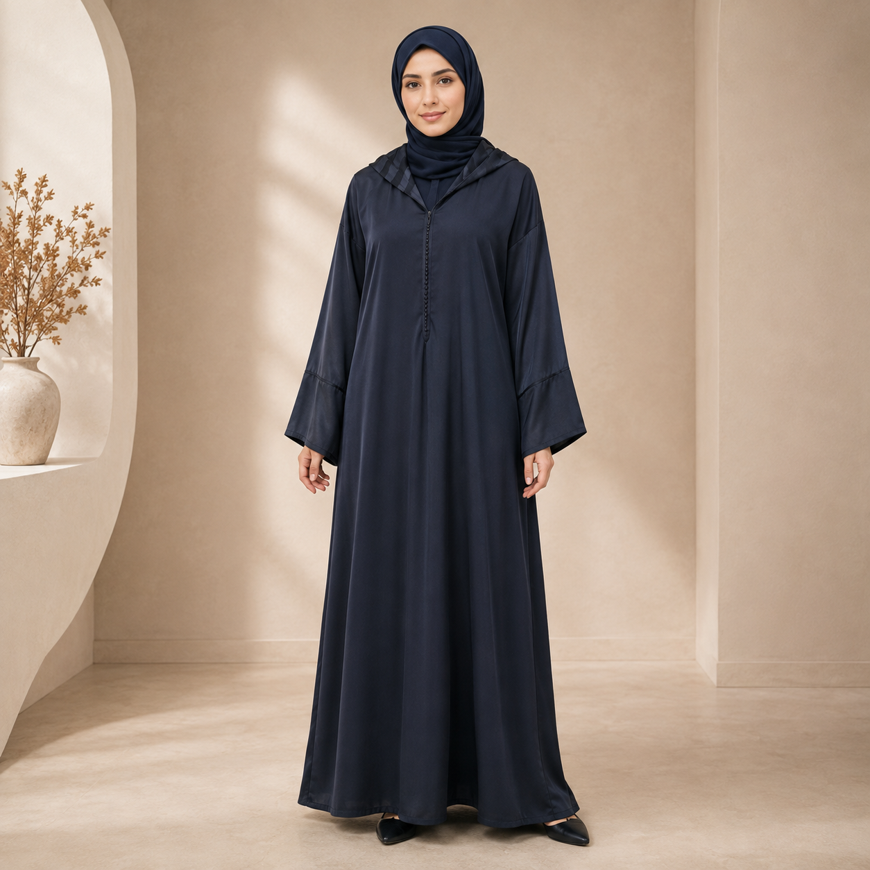 Black Hooded Abaya with Full-Length Closure