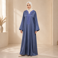 Slate Blue Moroccan Gandoura with Traditional Trim
