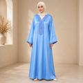 Sky Blue Moroccan Gandoura with Traditional Trim