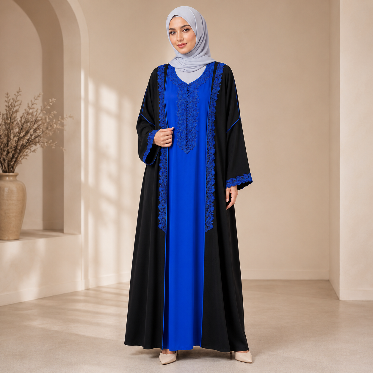 Royal Blue & Black Moroccan Takshita with Embroidery
