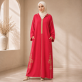 Red Moroccan Gandoura with Gold Embroidery