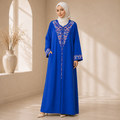 Royal Blue Moroccan Gandoura with Floral Embroidery 5-Piece Set