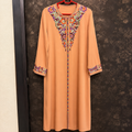Peach Moroccan Gandoura with Multicolor Floral Embroidery 4-Piece Set