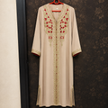 Ivory Moroccan Kaftan with Burgundy & Green Embroidery 5-Piece Set