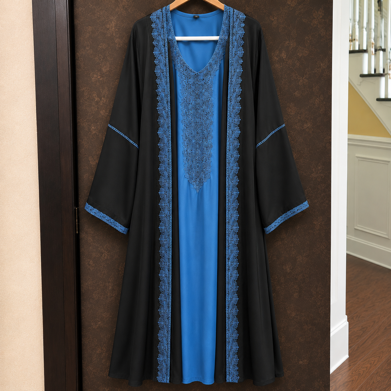 Black & Blue Moroccan Takshita with Embroidered Detailing