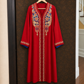 Red Moroccan Kaftan with Gold & Blue Embroidery