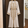 Ivory Moroccan Kaftan with Gold Floral Embroidery