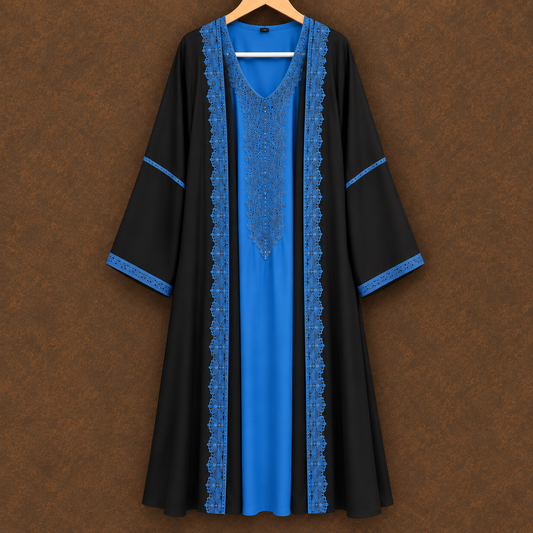 Black & Blue Moroccan Takshita with Embroidered Detailing