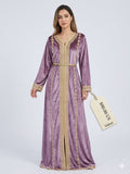 Mauve Velvet Moroccan Kaftan with Gold Embroidery